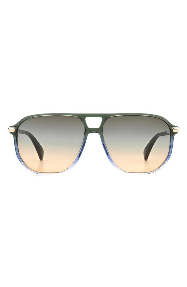 rag & bone 58mm Rectangular Sunglasses in Green Black/Brown Blue Cover