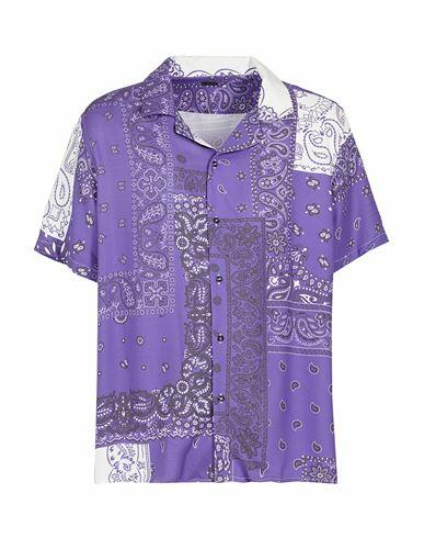 8 By Yoox Printed Viscose Collar Camp Shirt Man Shirt Purple Viscose Cover