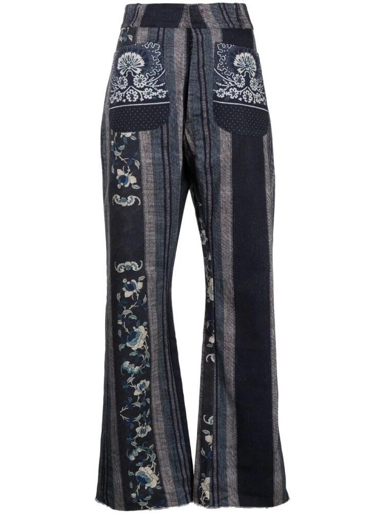 Pierre-Louis Mascia botanical-print flared trousers - Blue Cover