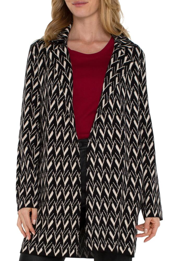 Liverpool Open Front Long Sweater in Black/Cream Chevron Cover