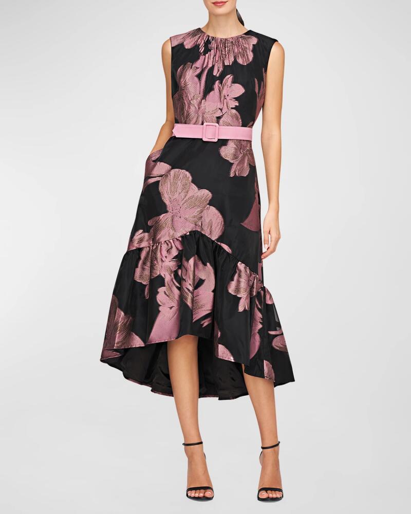 Kay Unger New York High-Low Belted Floral-Print Midi Dress Cover