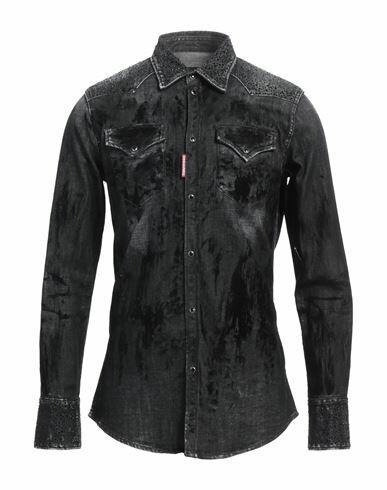 Dsquared2 Man Denim shirt Black Cotton, Elastane Cover