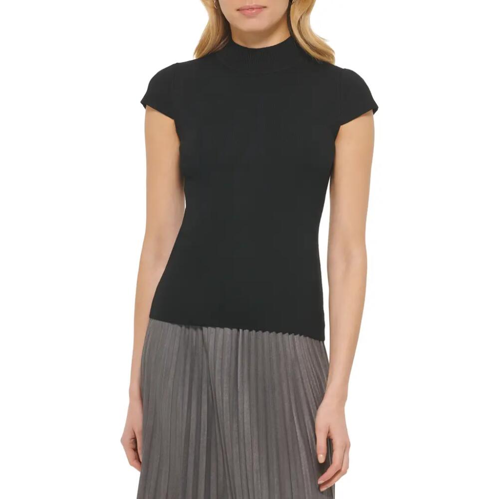 DKNY Cap Sleeve Mock Neck Sweater in Black Cover