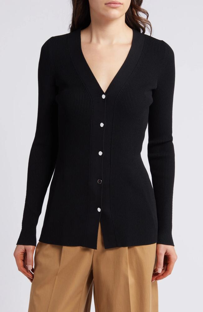 BOSS Farinda Rib V-Neck Cardigan in Black Cover