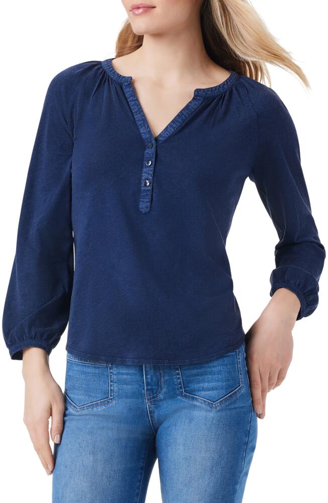 NZT by NIC+ZOE Cotton & Modal Knit Split Neck Top in Dark Indigo Cover