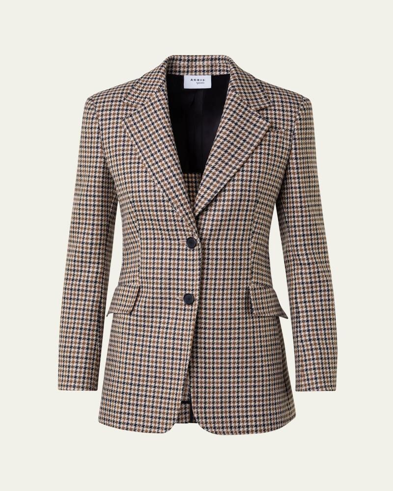 Akris punto Houndstooth Shetland Tweed Wool Boyfriend Blazer Cover