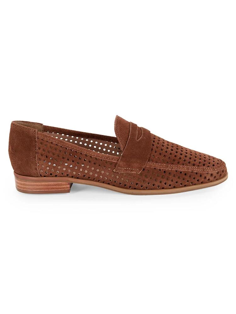 Saks Fifth Avenue Women's Megan Perforated Suede Penny Loafers - Caramel Cover