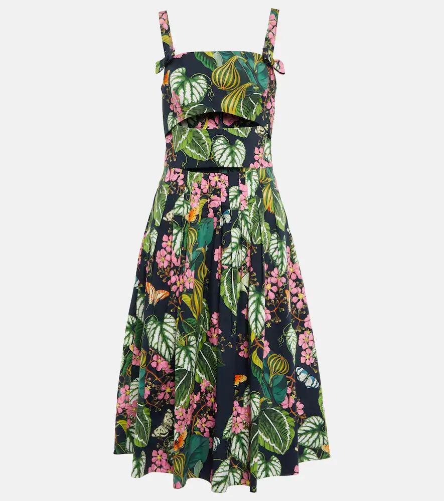 Oscar de la Renta Printed cotton-blend poplin midi dress Cover