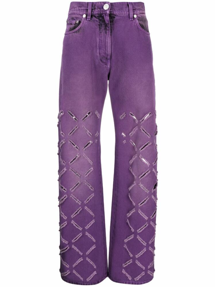 Versace ripped-detail straight-leg jeans - Purple Cover