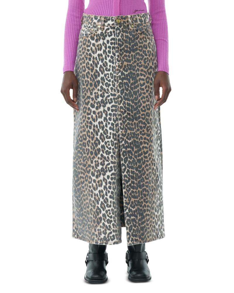 Ganni Leopard Print Denim Maxi Skirt Cover