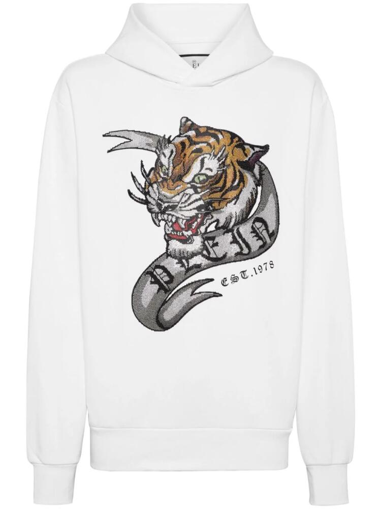 Philipp Plein crystal-embellished tiger-print hoodie - White Cover