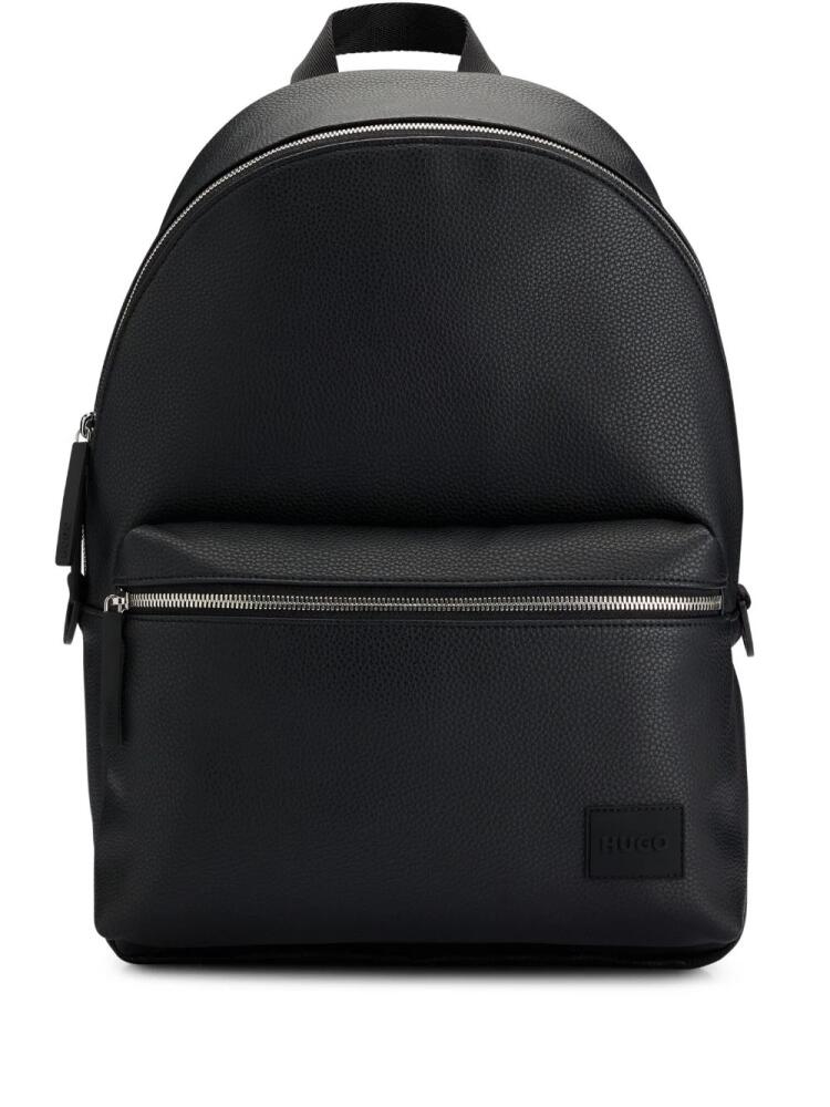 HUGO logo-patch grained-texture backpack - Black Cover