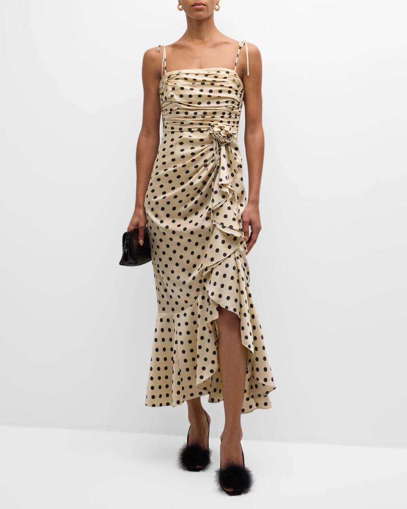 Cinq a Sept Mireya Ruffled Polka-Dot Midi Flounce Dress Cover