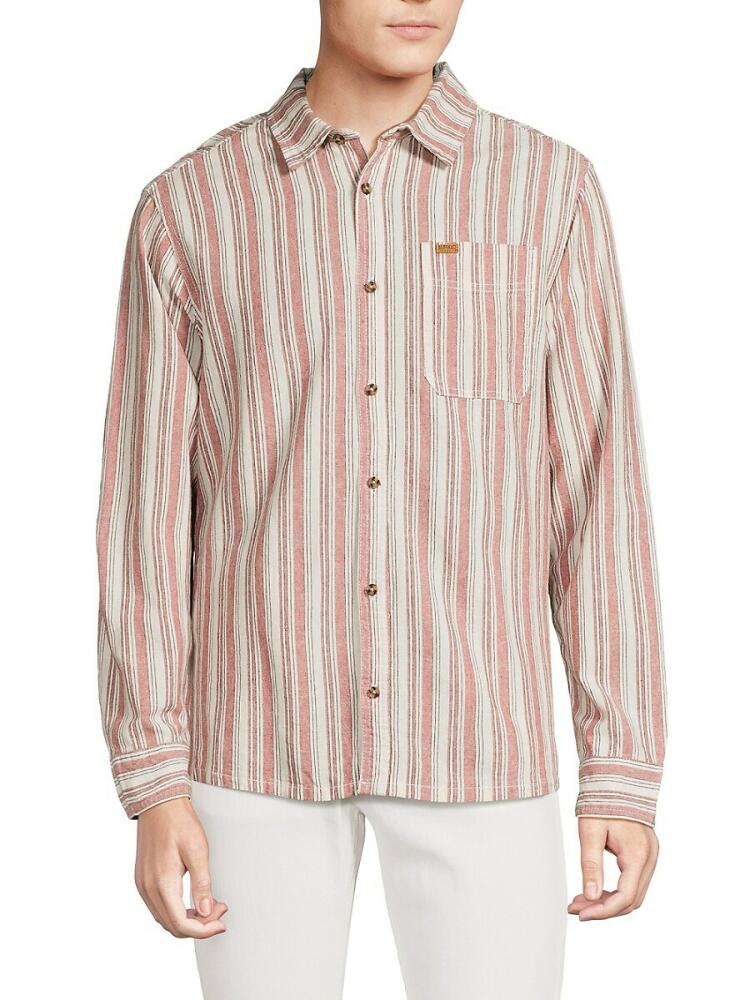 BUFFALO David Bitton Men's Sagel Striped Linen Blend Shirt - Red Stripe Cover