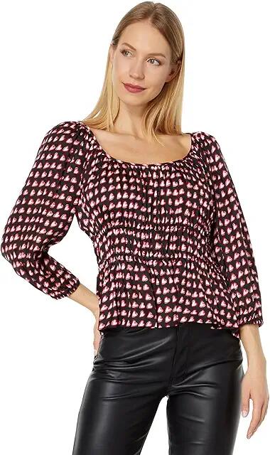 Kate Spade New York Fancy Hearts Long Sleeve Riviera Top (Black) Women's Clothing Cover