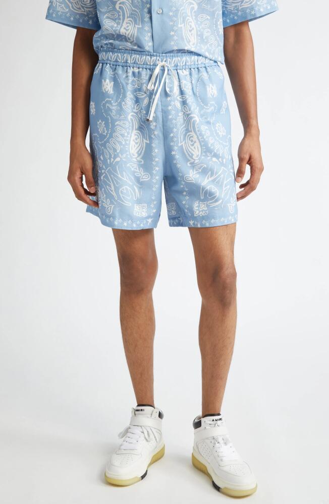 AMIRI Watercolor Bandana Linen & Cotton Shorts in Cerulean Cover