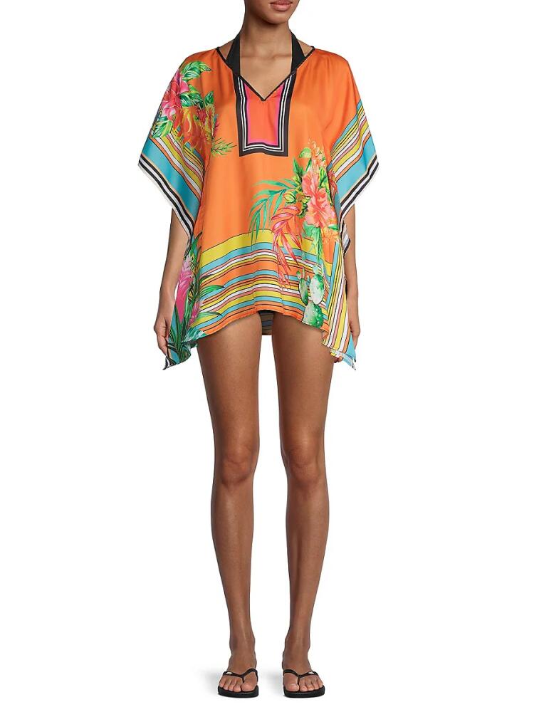 Ranee's Women's Mixed-Print Caftan Cover-Up - Salmon Cover