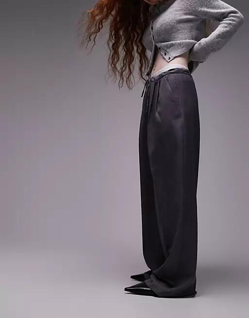 Topshop tailored drawstring waist sweatpants in gray Cover