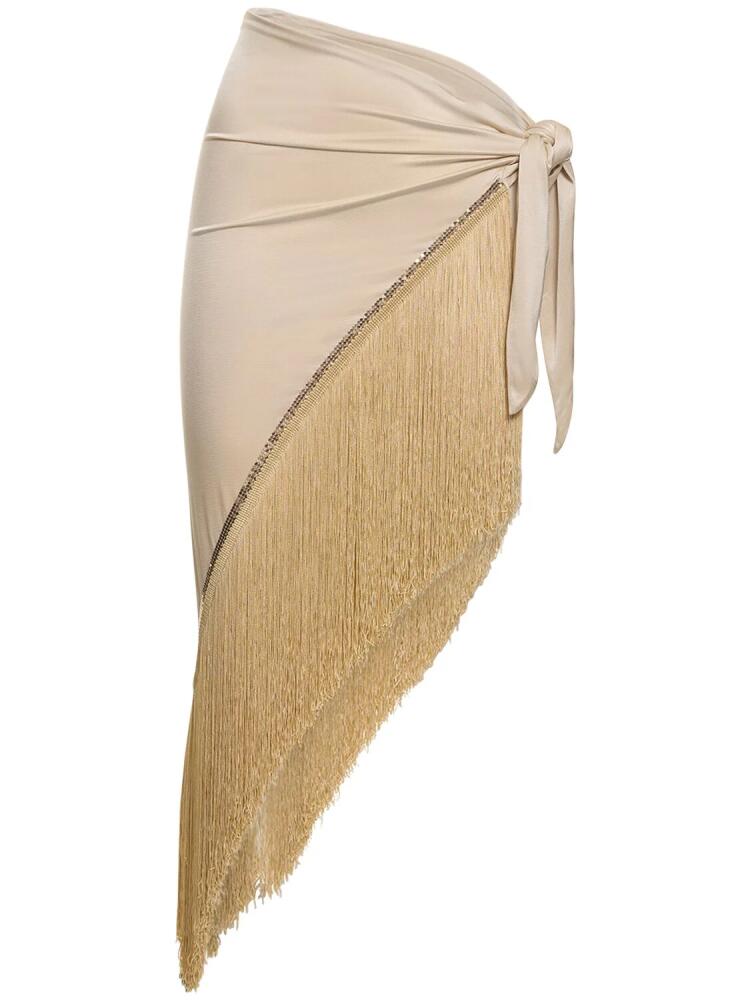 RABANNE Viscose Jersey Fringed Wrap Midi Skirt Cover