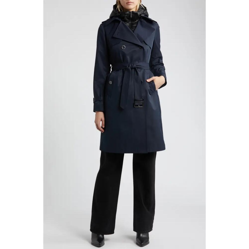 MICHAEL Michael Kors Double Breasted Trench Coat with Removable Hooded Bib in Admiral Cover