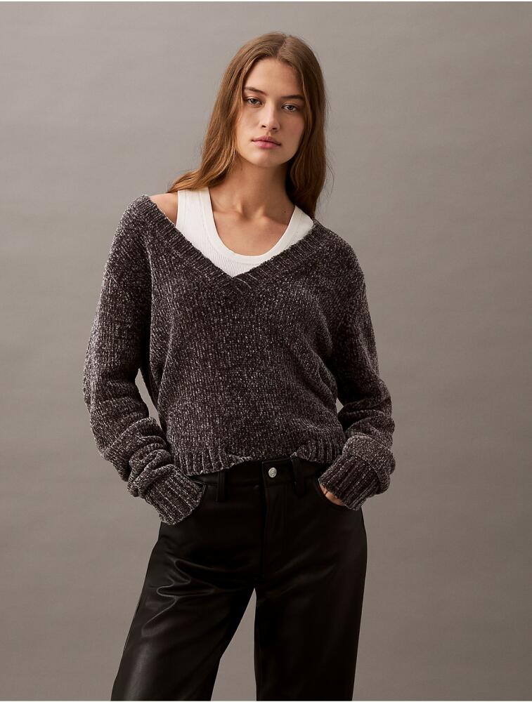 Calvin Klein Women's Chenille V-Neck Relaxed Sweater - Grey Cover