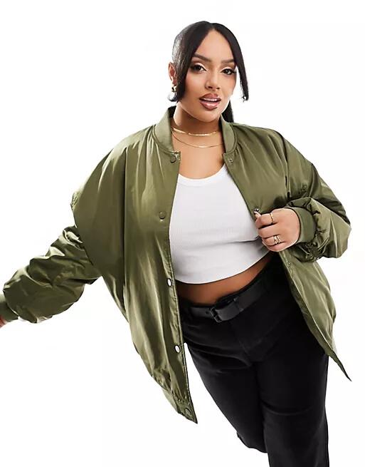 River Island Plus bomber jacket in khaki-Green Cover