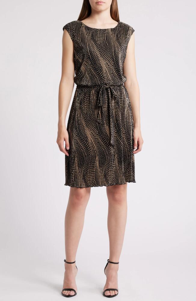 Connected Apparel Tie Waist Sleeveless Dress in Black/Camel Cover