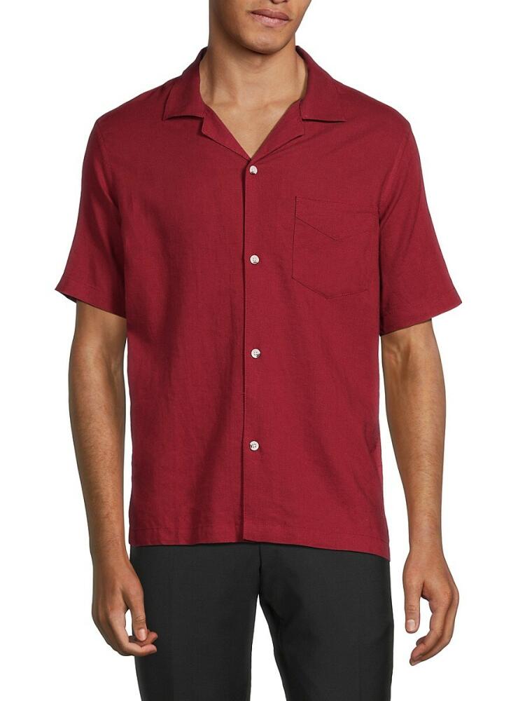 Saks Fifth Avenue Men's Linen Blend Camp Shirt - Sangria Cover