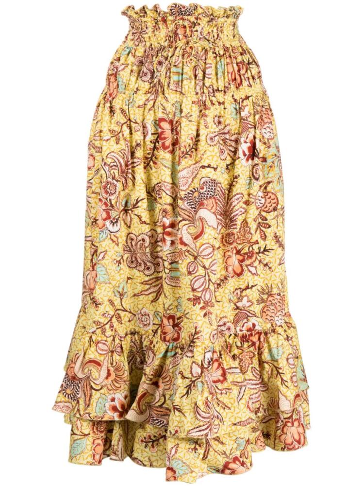 Ulla Johnson Acacia Calla Lily-print midi skirt - Yellow Cover