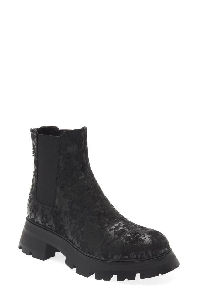 DKNY Sasha Lug Chelsea Boot in Black Cracked Leather Cover