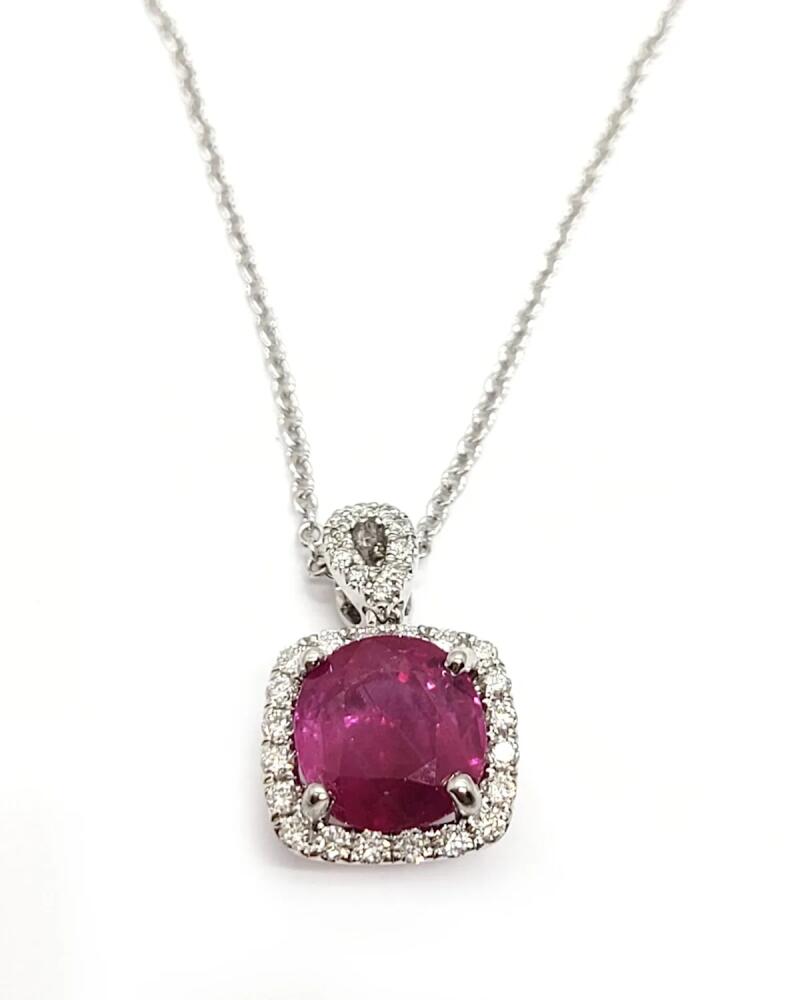 Andreoli 18K White Gold Burma Ruby Necklace with Diamonds, 17.5"L Cover