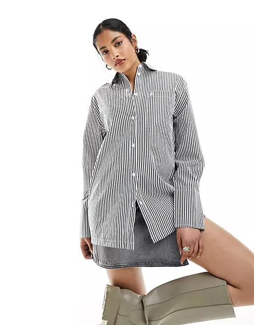 4th & Reckless oversized shirt in black and white stripe-Multi Cover