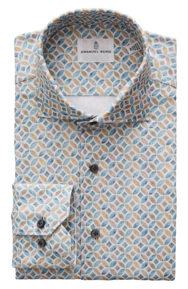 Emanuel Berg 4Flex Modern Fit Medallion Print Knit Button-Up Shirt in Turquoise Cover