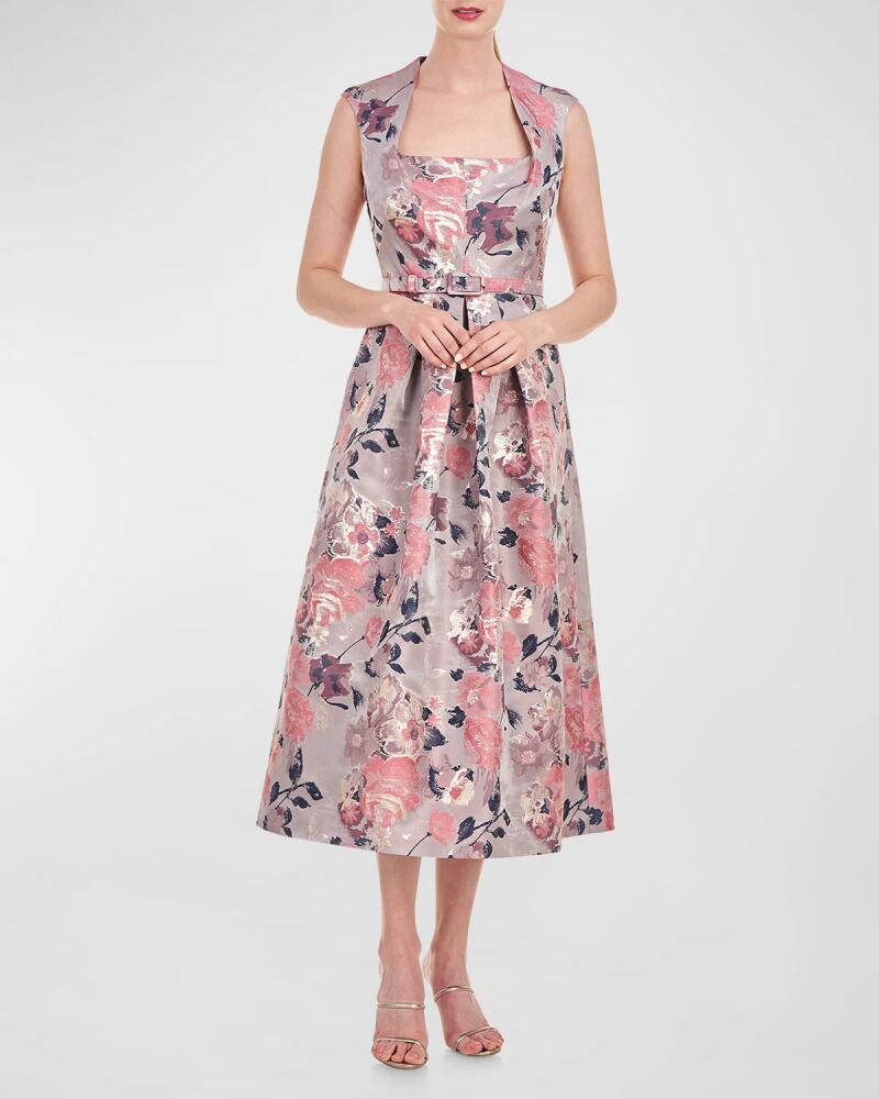 Kay Unger New York Lizabeth Pleated Floral Jacquard Midi Dress Cover