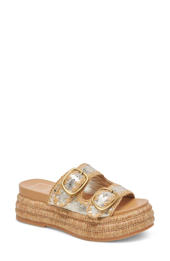 Dolce Vita Wanika Jute Platform Slide Sandal in Platnium Crackled Leather Cover