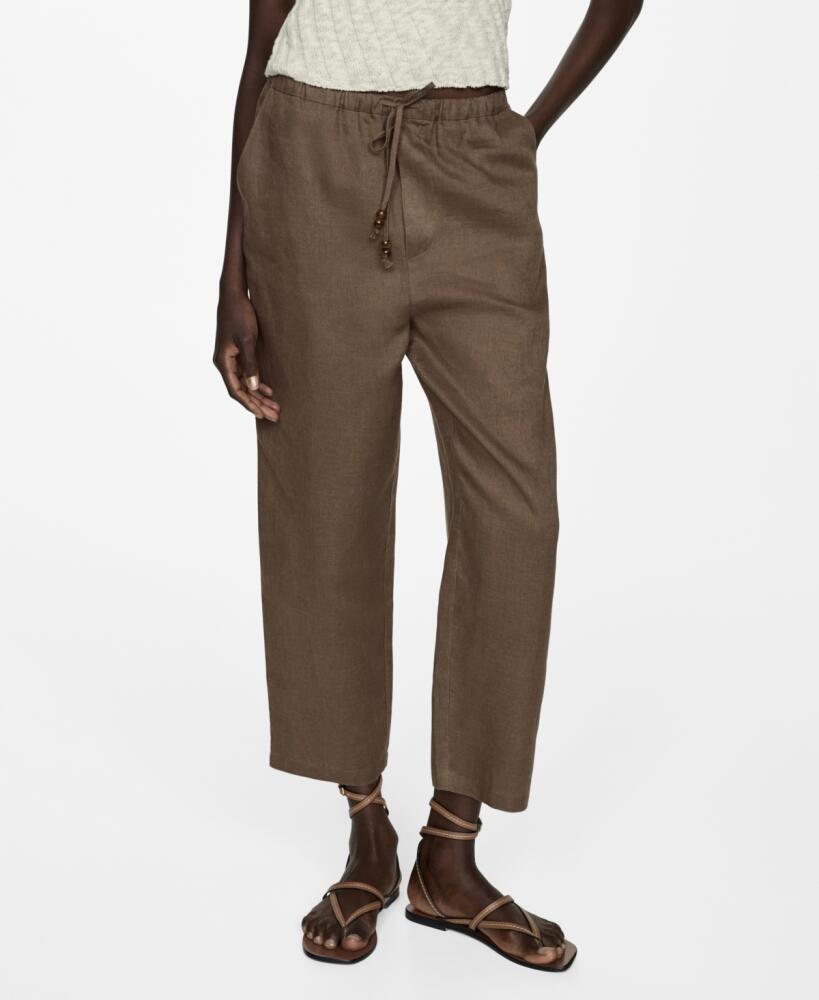 Mango Women's 100% Linen Jogger Trousers - Medium Brown Cover