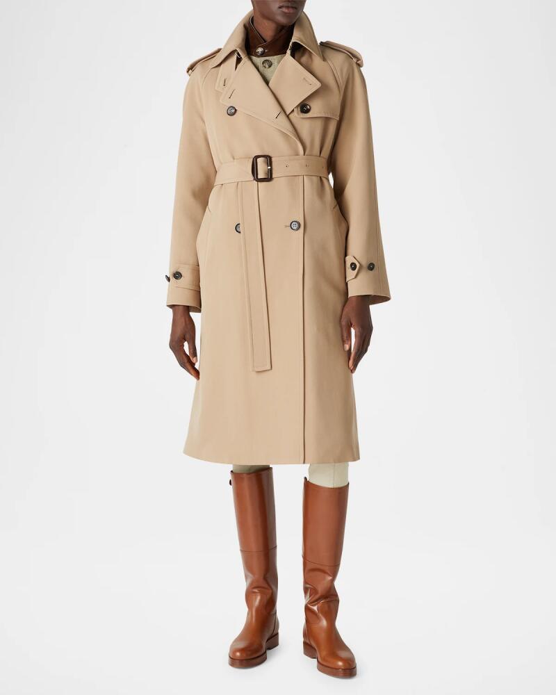 Loro Piana Clive Double-Breasted Belted Drill Wool Trench Coat Cover