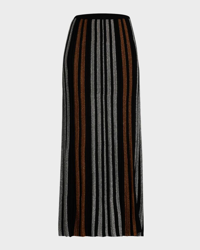 ZANKOV Colette Metallic Stripe Pleated Maxi Skirt Cover