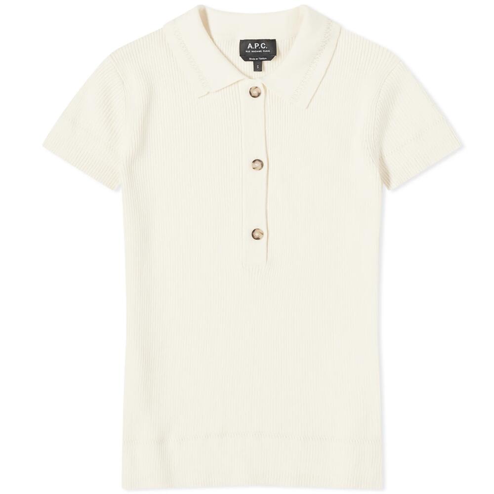 A.P.C. Women's Elora Knitted Polo Shirt Top in White Cover