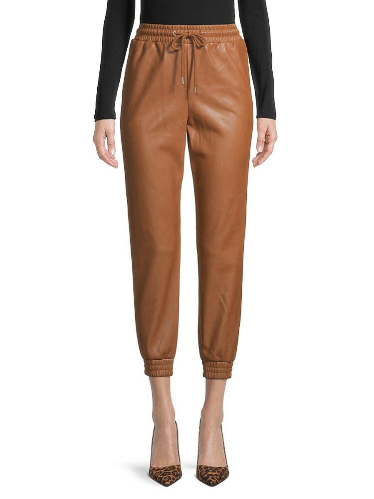 Bagatelle Women's Faux Leather Joggers - Cognac Cover