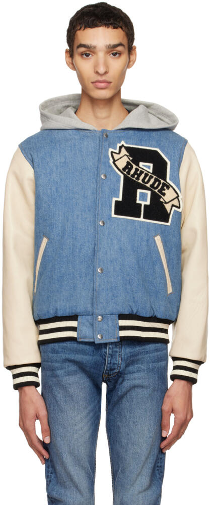 Rhude Blue Hooded Bomber Jacket Cover