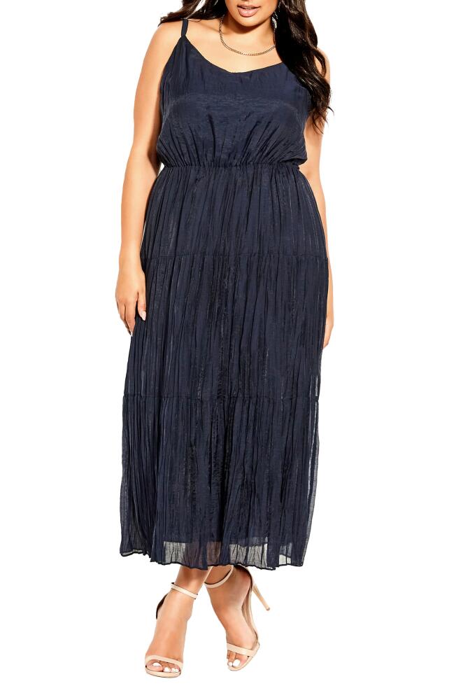 City Chic Sabina Crinkle Satin Maxi Dress in Navy Cover