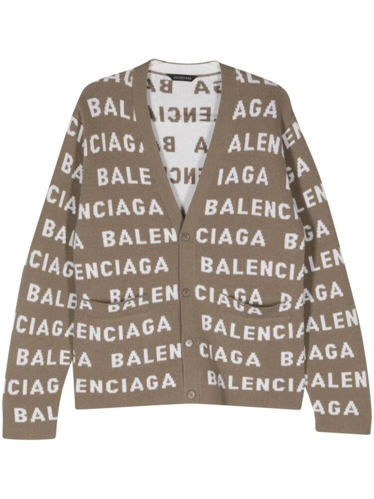 Balenciaga logo-jacquard button-up cardigan - Neutrals Cover