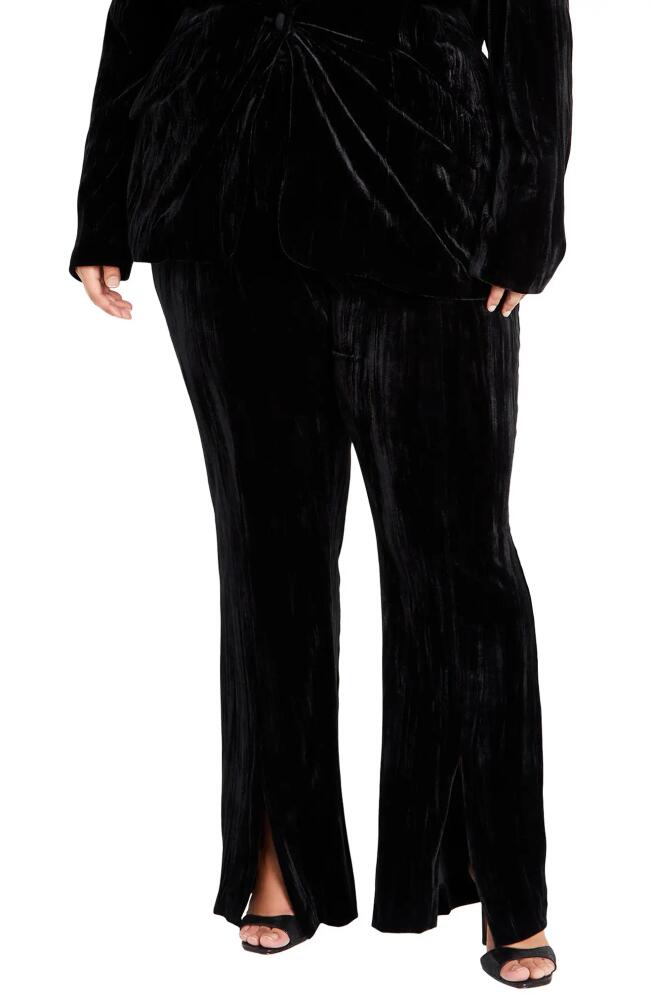 City Chic Crushed Velvet Flare Hem Pants in Black Cover