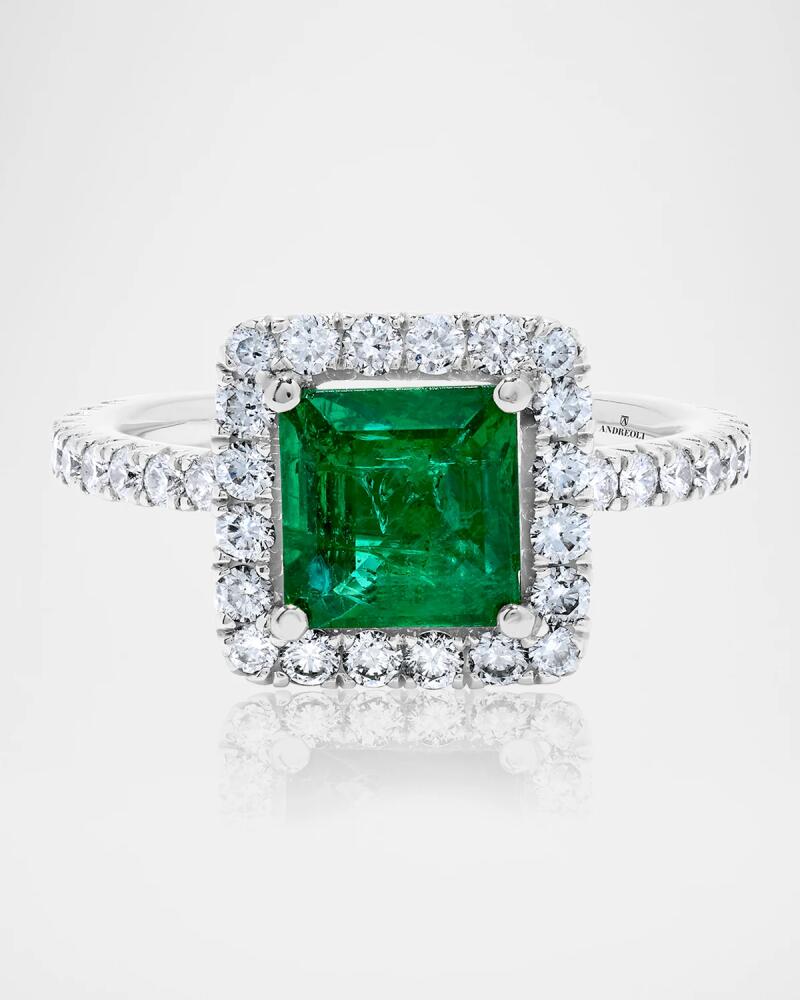 Andreoli 18K White Gold Emerald and Diamond Square Ring Cover