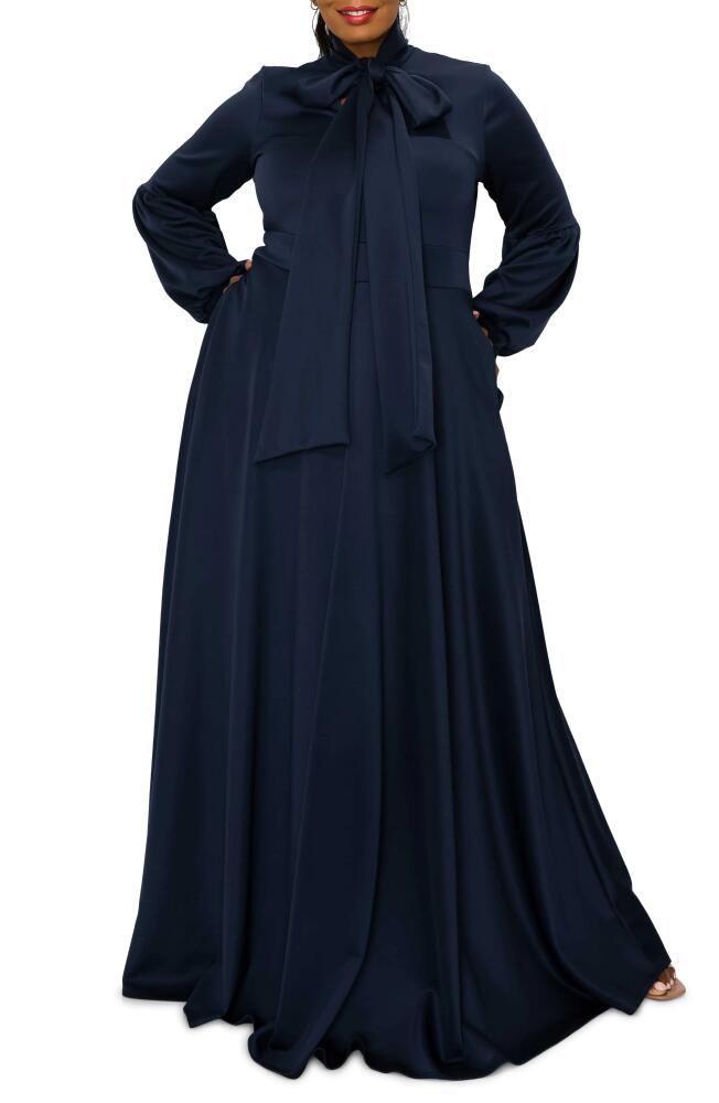 L I V D Bella Donna Long Sleeve Ribbon Tie Dress in Navy Cover