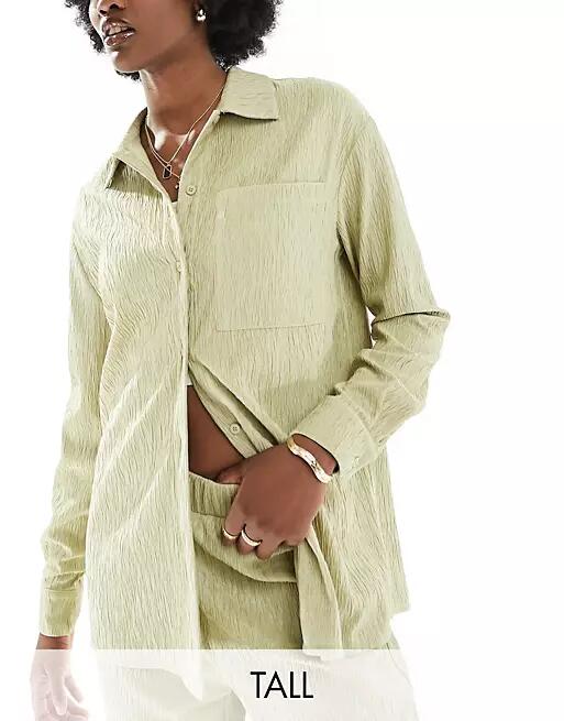 4th & Reckless Tall exclusive plisse oversized shirt in olive - part of a set-Green Cover