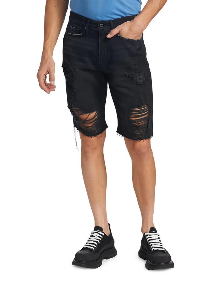 Frame Men's Distressed Flat Front Denim Shorts - Black Cover