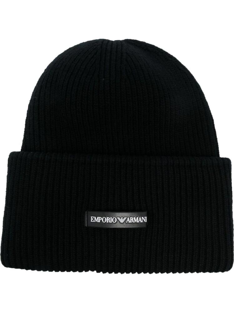 Emporio Armani logo-patch beanie hat - Black Cover