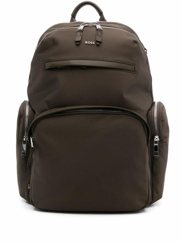 BOSS logo-lettering backpack - Brown Cover